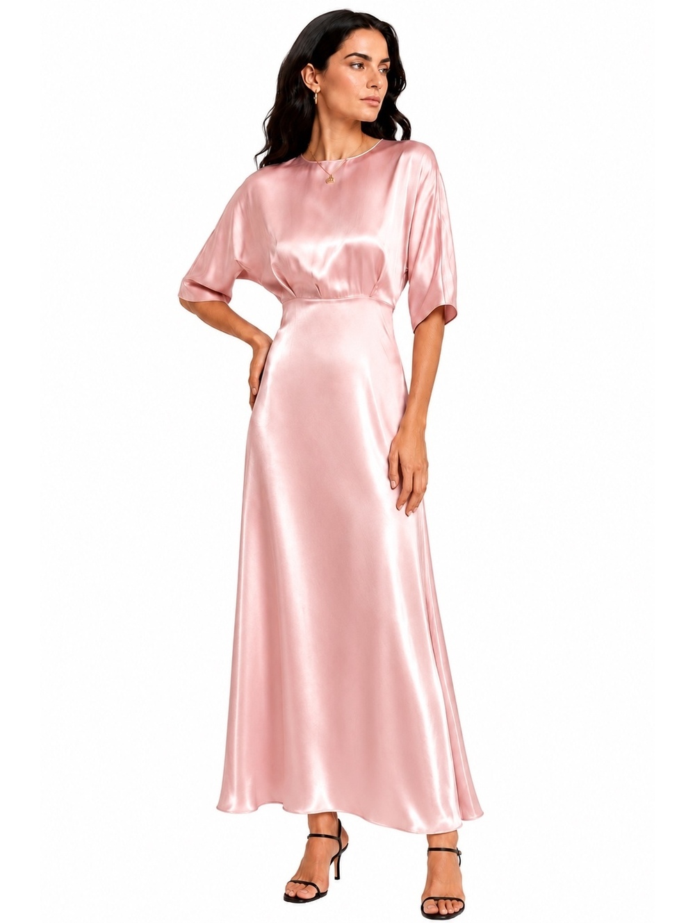 Mansur Gavriel Silk Maxi Dress Blush Elbow Sleeve IT 38 US 2 XS | NWT